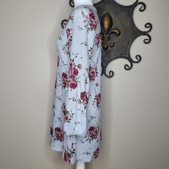 As U Wish Gray floral dress womens medium - Picture 4 of 5